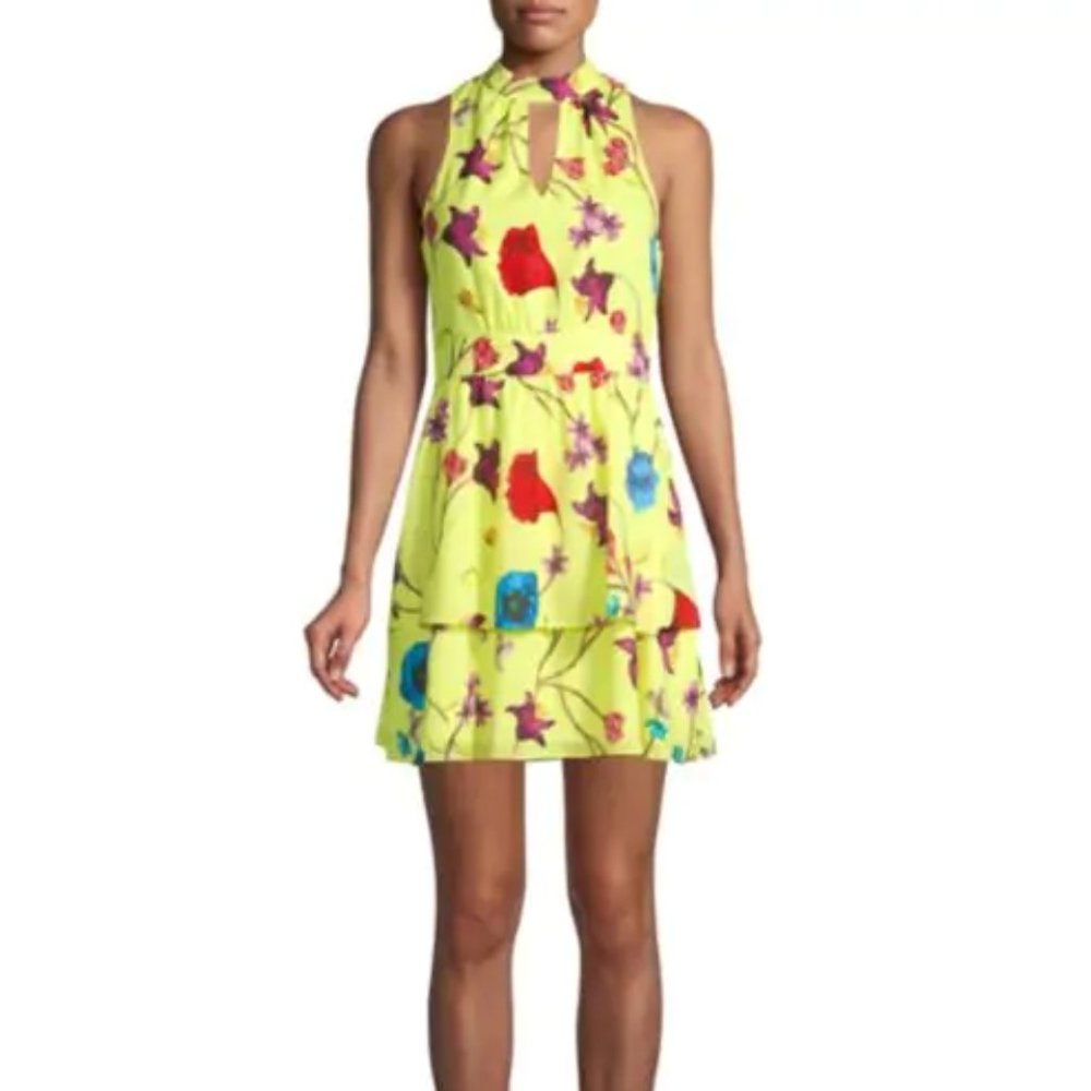 Parker Floral-Print Fit-&-Flare Tiered Dress Sz M